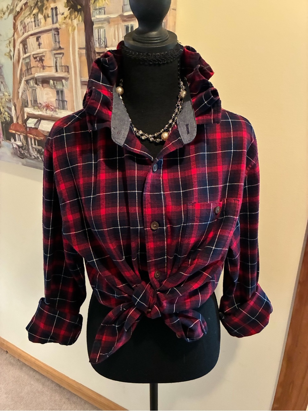 Weatherproof Red and Navy Plaid Button-Down Shirt